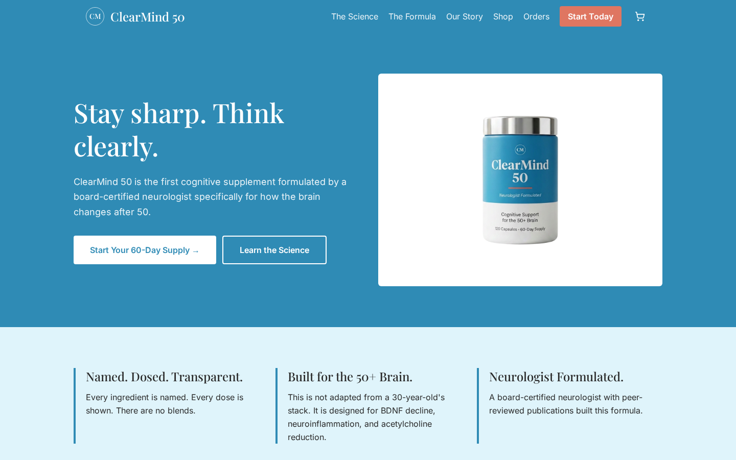 ClearMind 50 website homepage