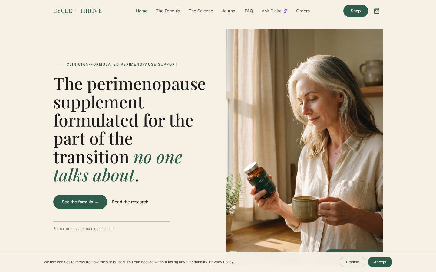 Cycle + Thrive website homepage