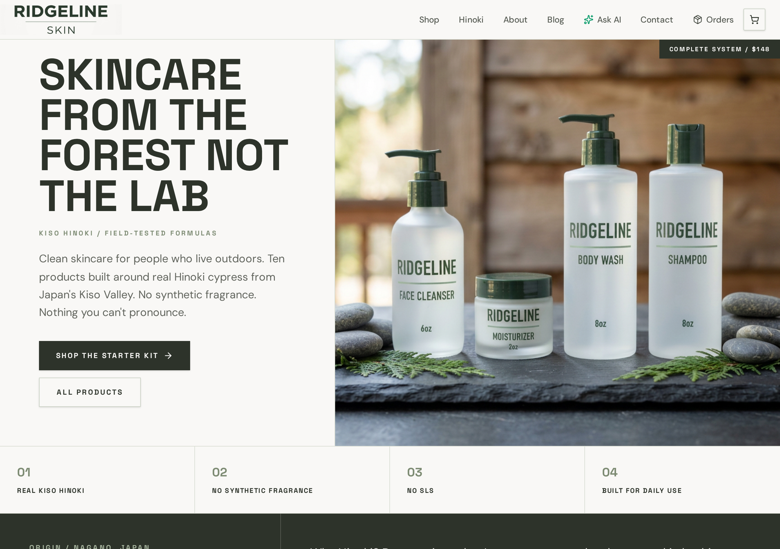Ridgeline Skin website homepage